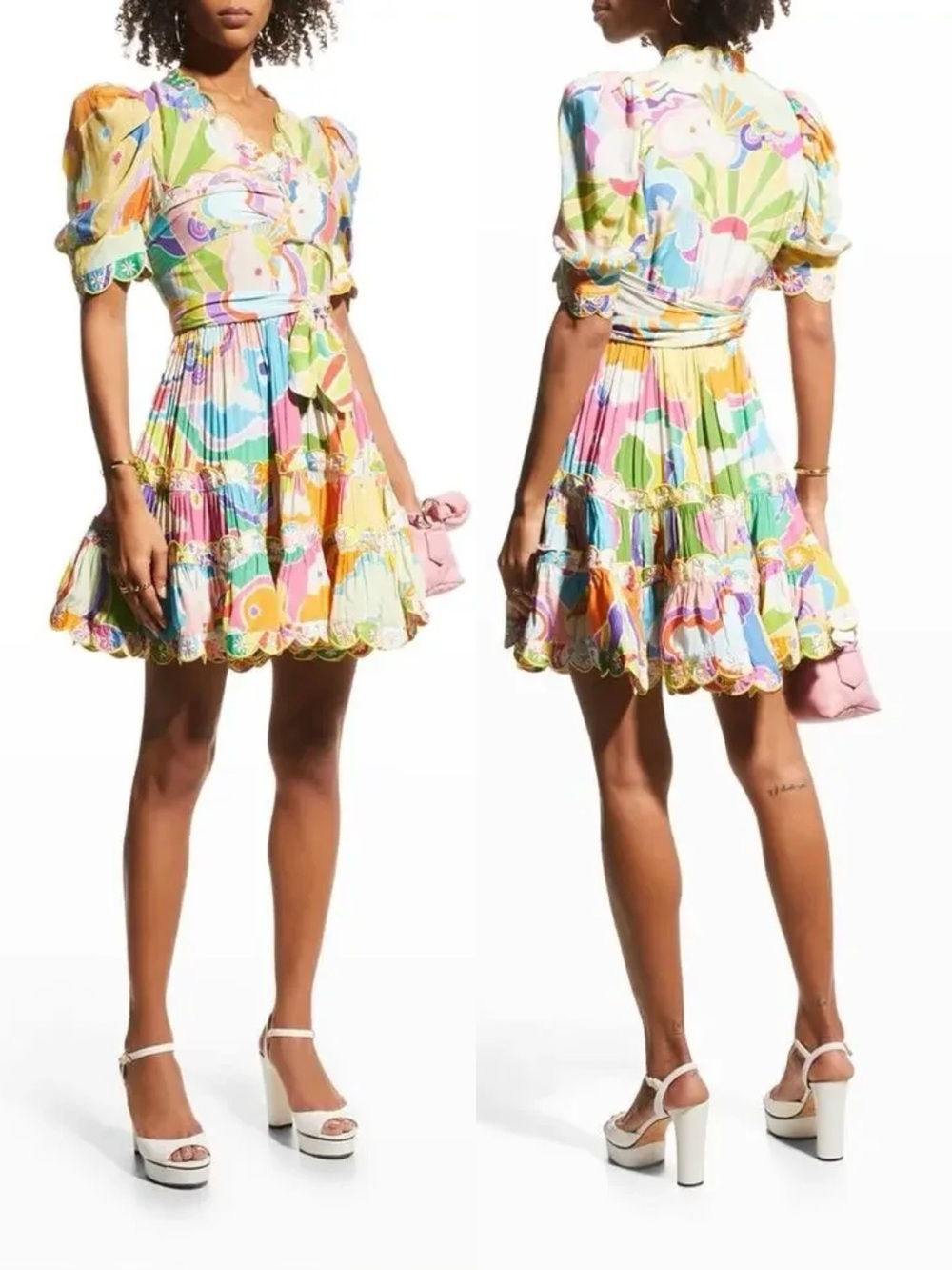 Celia B • Andromeda Dress mini tropical floral puff sleeve scalloped tiered - Picture 16 of 16